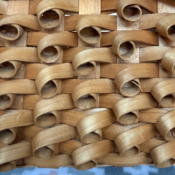 Vintage Tan wooden striped Woven Basket - Picture 3 of 9